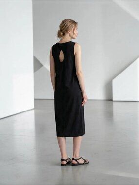 Cos Black Sleeveless Keyhole Back Stretch Jersey Relaxed Fit Midi Dress Small